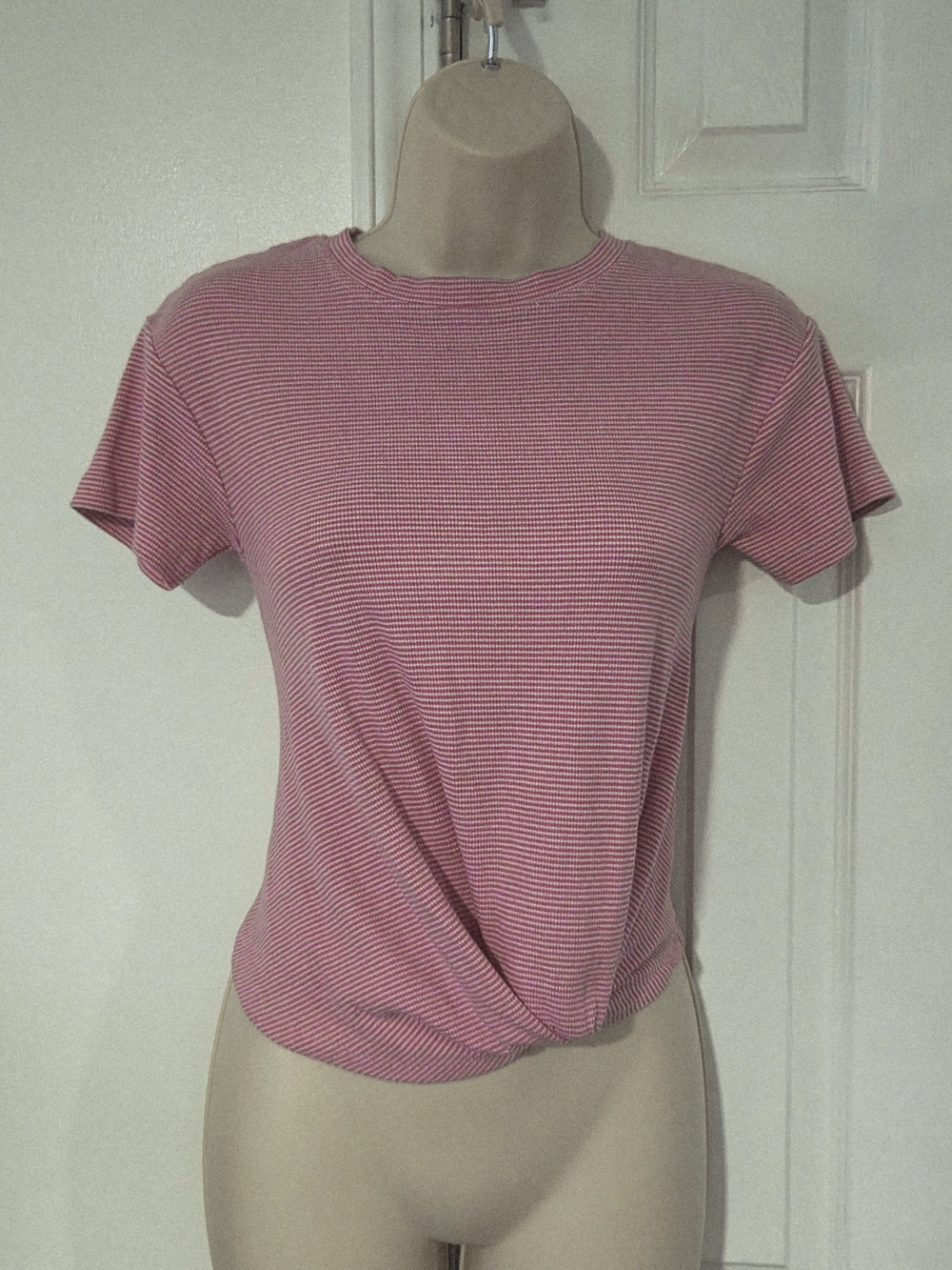 Striped Pink Short-Sleeve Twist Front Tee